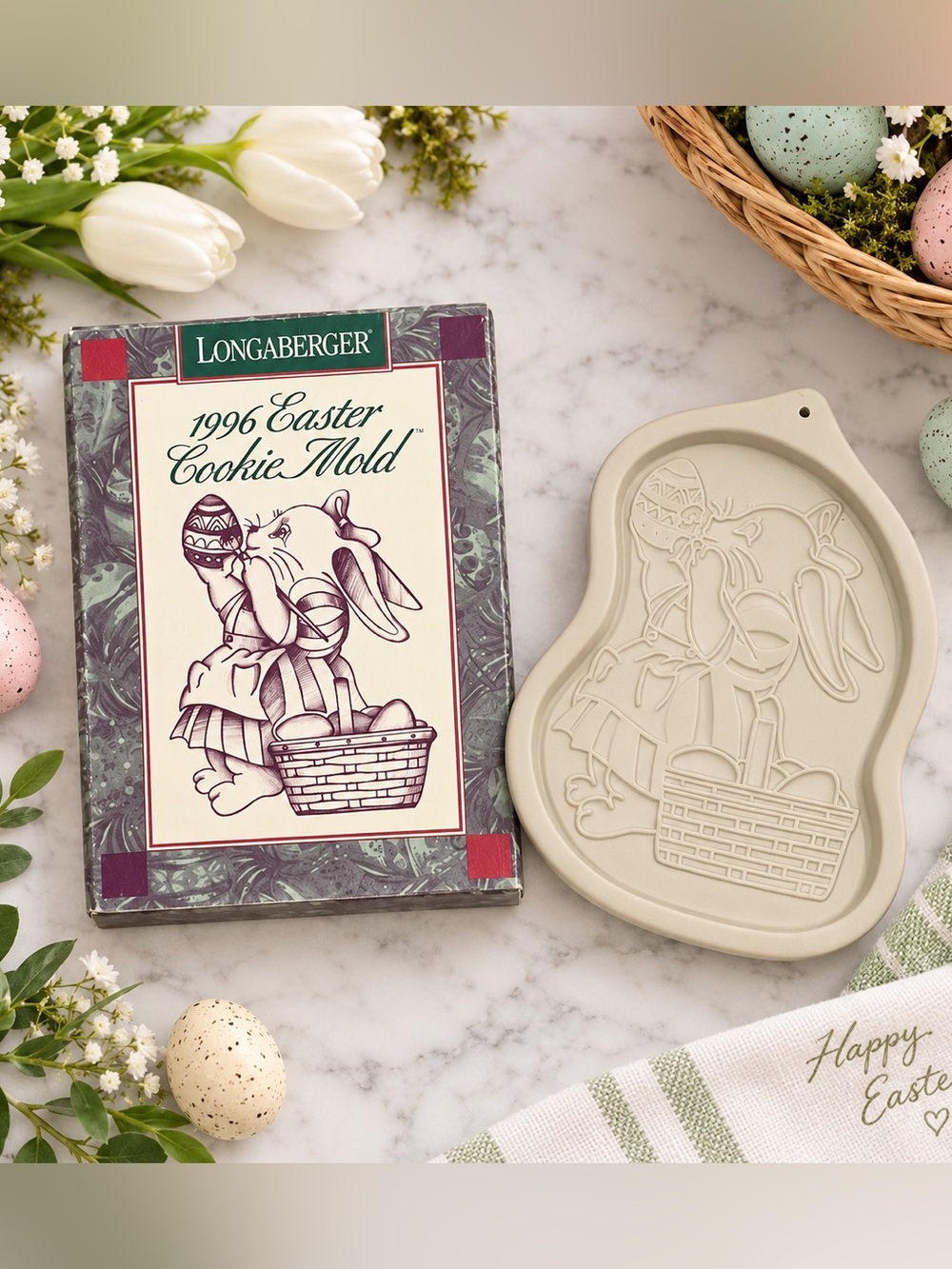 Vintage 1996 Longaberger Easter Cookie Mold Bunny w/ Original Box